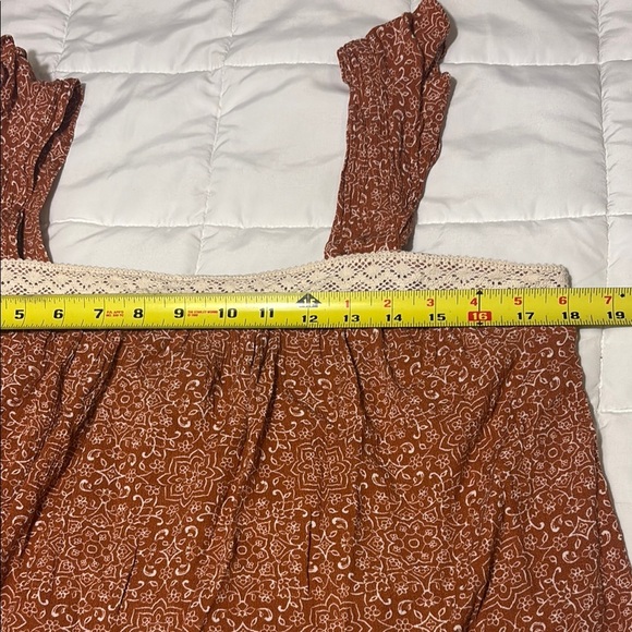 Rust Boho Lace Trim Sleeveless Top with Ruffle Straps - Picture 6 of 9
